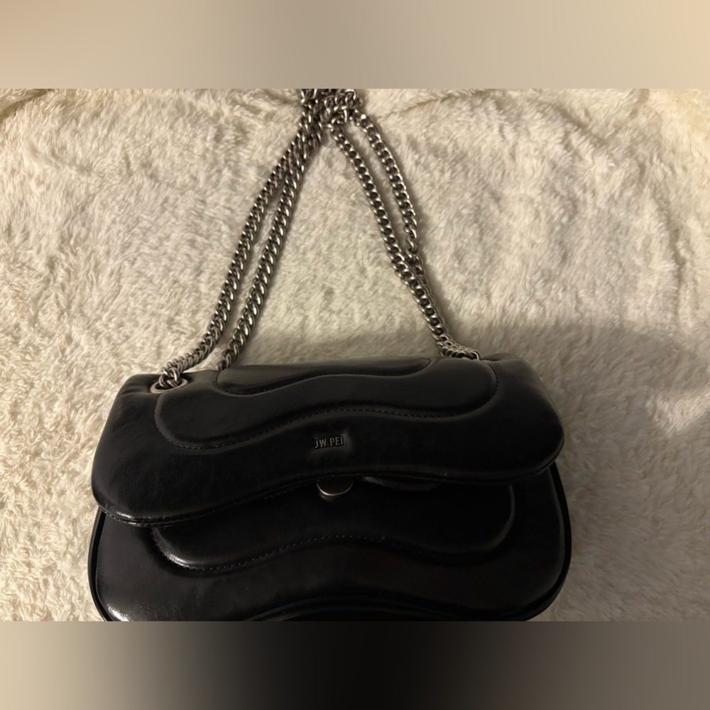 JW PEI Black Quilted Shoulder Bag with Chain Straps